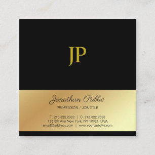 Trendy Monogram Zwart en Goud Design Luxe Zijde Vierkante Visitekaartje