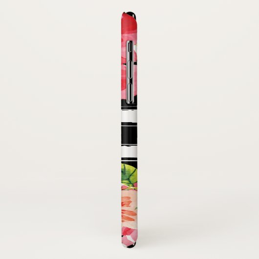 Trendy Monogramed Zwarte Witte Strepen Bloemen Case-Mate iPhone Case (Achterkant/links)