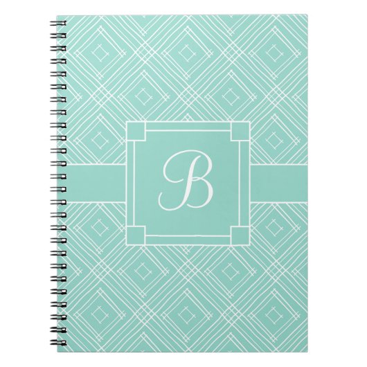 Trendy Monogrammed Mint Green Diamond Pattern Notitieboek (Voorkant)