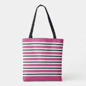 Trendy Monogrammed Pink, Black & White Stripe Draagtas (Achterkant)