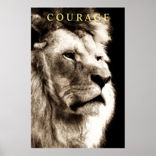 Trendy Motivatie Courage Lion Sepia Brown Poster