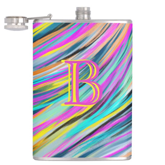 Trendy Multicolor Neon Psychedelic Monogram Heupfles (Geopend)