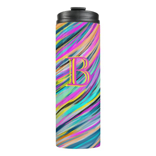 Trendy Multicolor Neon Psychedelic Monogram Thermosbeker (Voorkant)