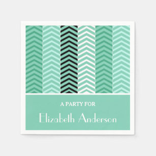 Trendy Muntgroene Chevron Strepen Met Naam Servetten