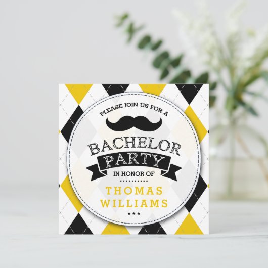 Trendy Mustache Bachelor Party Kaart (Staand voorkant)