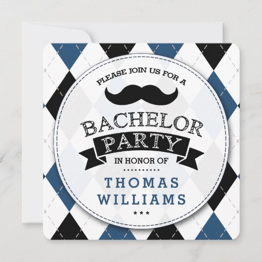 Trendy Mustache Bachelor Party Kaart (Voorkant)