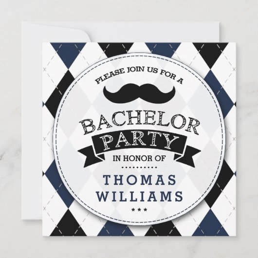 Trendy Mustache Bachelor Party Kaart (Voorkant)