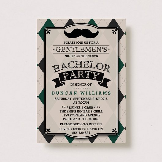 Trendy Mustache Bachelor Party Kaart