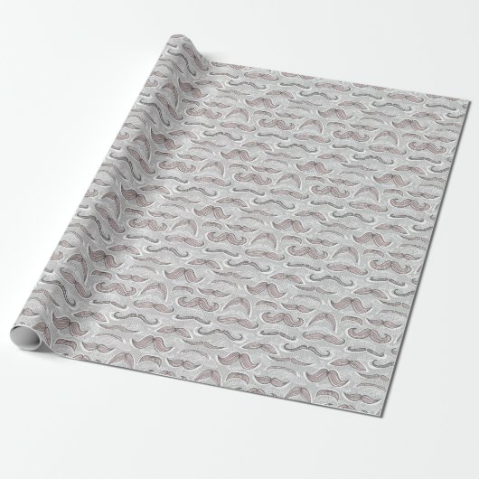 Trendy Mustache Pattern Cadeaupapier (Uitgerold)