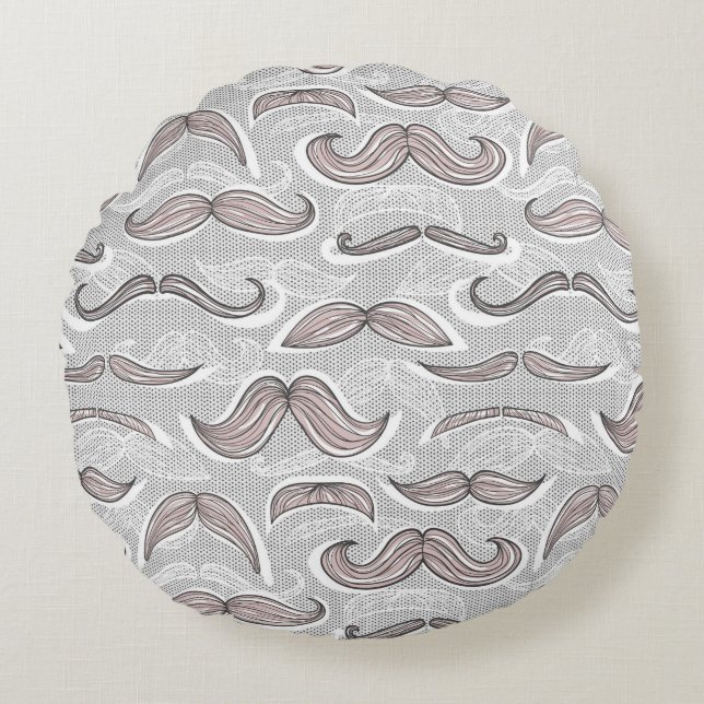 Trendy Mustache Pattern Rond Kussen (Voorkant)