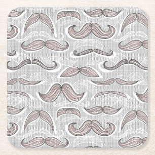 Trendy Mustache Pattern Vierkante Kartonnen Onderzetter