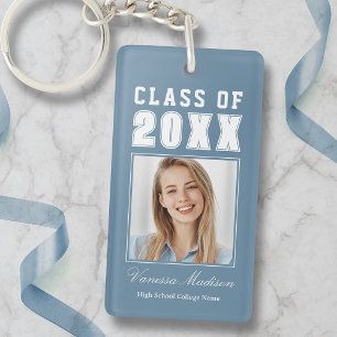 Trendy Name Class of Dusty Blue Afstuderen Foto Sleutelhanger