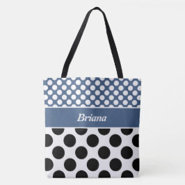Trendy Named Blue & White Polka Dot Canvas tas