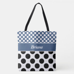 Trendy Named Blue & White Polka Dot Canvas tas
