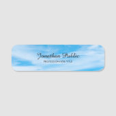 Trendy Natuur Blue Sky Clouds Hand Script Sjabloon Naamplaatje (Voorkant)