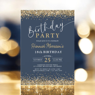 Trendy Navy Blauw Goud Glitter Elke Leeftijd Verja Kaart