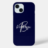 Trendy Navy Blauw Grijs Wit Script Monogram Case-Mate iPhone Case (Achterkant)