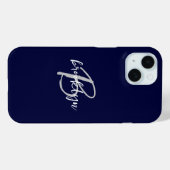Trendy Navy Blauw Grijs Wit Script Monogram Case-Mate iPhone Case (Achterkant (horizontaal))