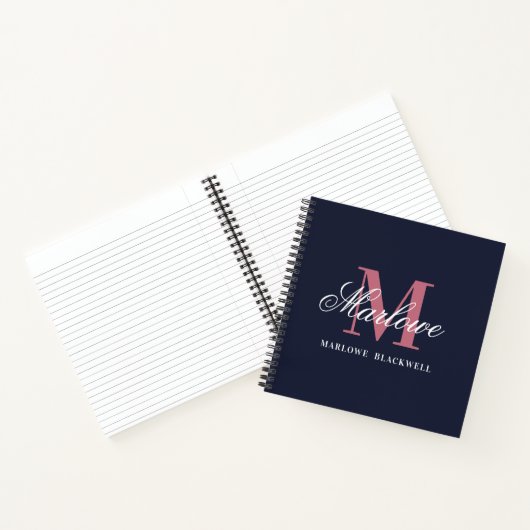 Trendy Navy Blue Blush Pink Monogram Calligrafie Notitieboek (Binnen)