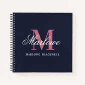 Trendy Navy Blue Blush Pink Monogram Calligrafie Notitieboek (Voorkant)