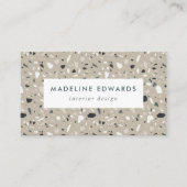Trendy Navy Blue en Beige Terrazzo Visitekaartje (Voorkant)