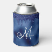 Trendy Navy Blue Glitter druppels monogram Blikjeskoeler (Blikje Achterkant)