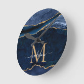 Trendy Navy Blue Gold Agate Geode Glitter Monogram Ronde Klok (Hoek)