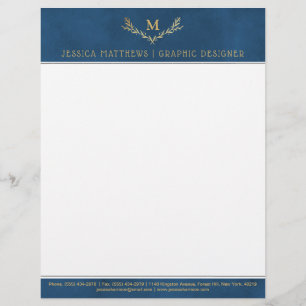 Trendy Navy Blue & Gold Foil Monogram Wreate Briefhoofd