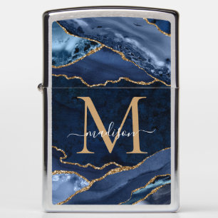 Trendy Navy Blue Gold Glitter Agaat Geode Monogram