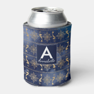 Trendy Navy Blue Gold Mermaid Bohemian Monogram Blikjeskoeler