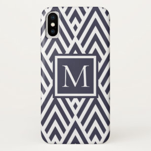 Trendy Navy Blue Monogram Arrow Diamond Pattern iPhone X Hoesje
