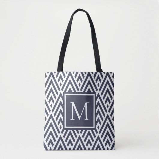 Trendy Navy Blue Monogram Arrow Diamond Pattern Draagtas (Voorkant)