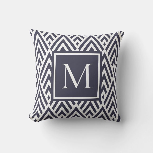 Trendy Navy Blue Monogram Arrow Diamond Pattern Kussen (Voorkant)