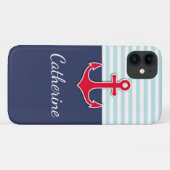 Trendy Navy Blue Nautical Red Anchor Design Case-Mate iPhone Case (Achterkant (horizontaal))
