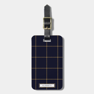 Trendy Navy Blue Pset Tweed Bagagelabel