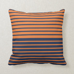 Trendy Navy Blue Sinaasappel Striped Kussen