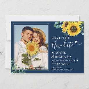 Trendy Navy Blue Sunflower bespaart onze nieuwe da Save The Date
