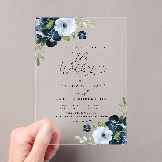 Trendy Navy en lichtblauwe bruiloft Acryl Uitnodigingen (Insitu (Draagbaar))