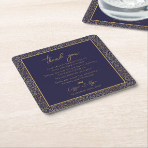 Trendy Navy Gold Design Wedding Bedankt Bericht Vierkante Kartonnen Onderzetter