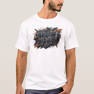 Trendy Navy TRAIN HARD Slogan T-shirt