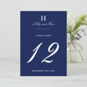 Trendy Navy & White Trouwtafel Aantal Kaarten (Staand voorkant)