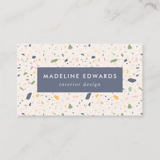 Trendy Navy Yellow & Green Terrazzo Visitekaartje (Voorkant)
