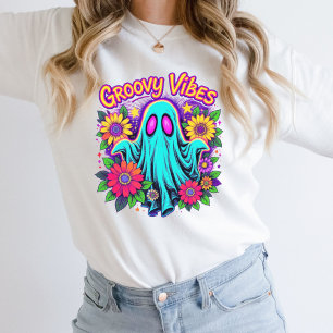 Trendy Neon Bloemige Retro Geest Groovy Halloween Trui
