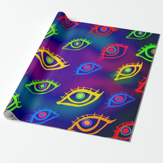 Trendy Neon Colorful Eyes Pattern Cadeaupapier (Uitgerold)
