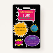 Trendy Neon Comic Birthday Party Badge (Voorkant)