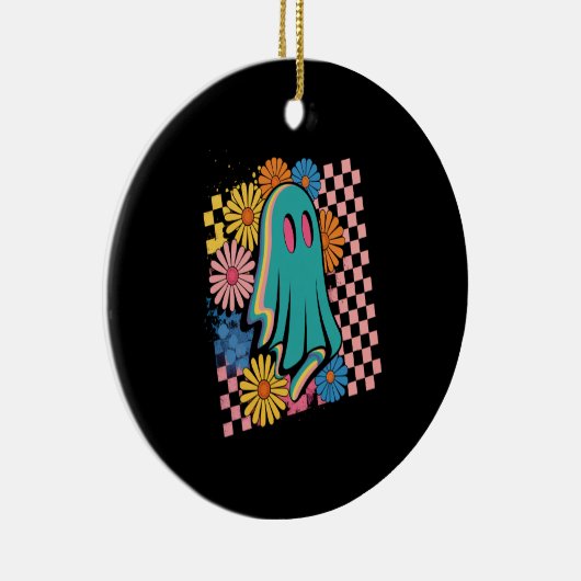 Trendy Neon Floral Ghost Halloween Keramisch Ornament (Rechts)