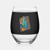 Trendy Neon Floral Ghost Halloween Wijnglas Zonder Voet (Voorkant)