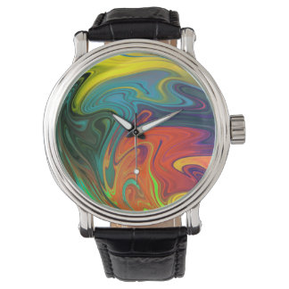 Trendy neon sinaasappel rood blauw geel groen Abst Horloge