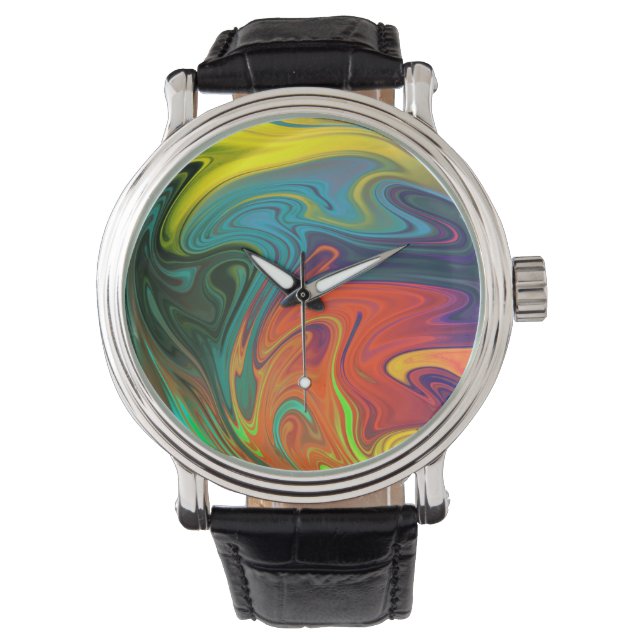 Trendy neon sinaasappel rood blauw geel groen Abst Horloge (Voorkant)