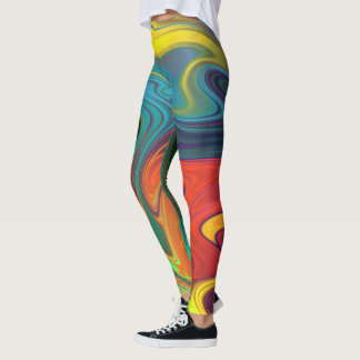 Trendy neon sinaasappel rood blauw geel groen Abst Leggings